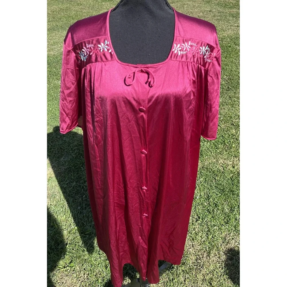 Vintage JCPenney Nightgown Robe Set Womens XXL Burgundy Embroidered Made USA 90s